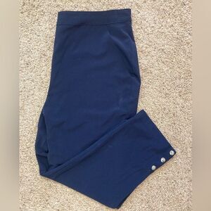 Chicos NWOT Navy Nylon feel sport pants w/ silver snaps at ankles,great pockets
